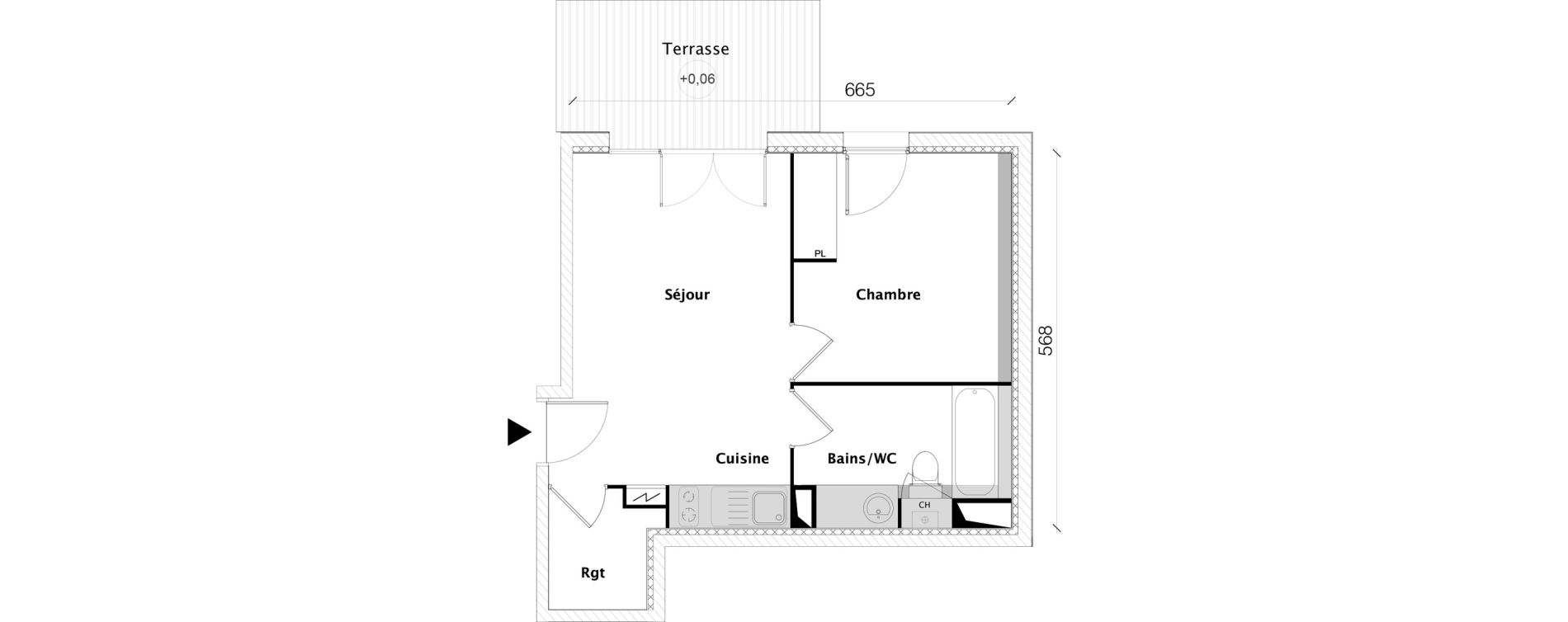 Appartement T2 de 38,89 m2 &agrave; Toulouse Croix daurade