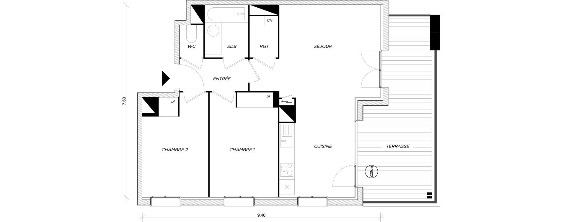 Appartement T3 de 58,51 m2 &agrave; Toulouse Les izards
