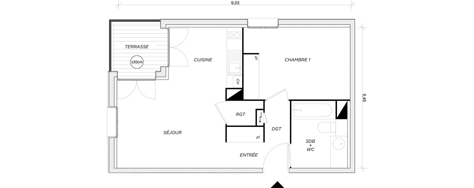 Appartement T2 de 43,30 m2 &agrave; Toulouse Les izards