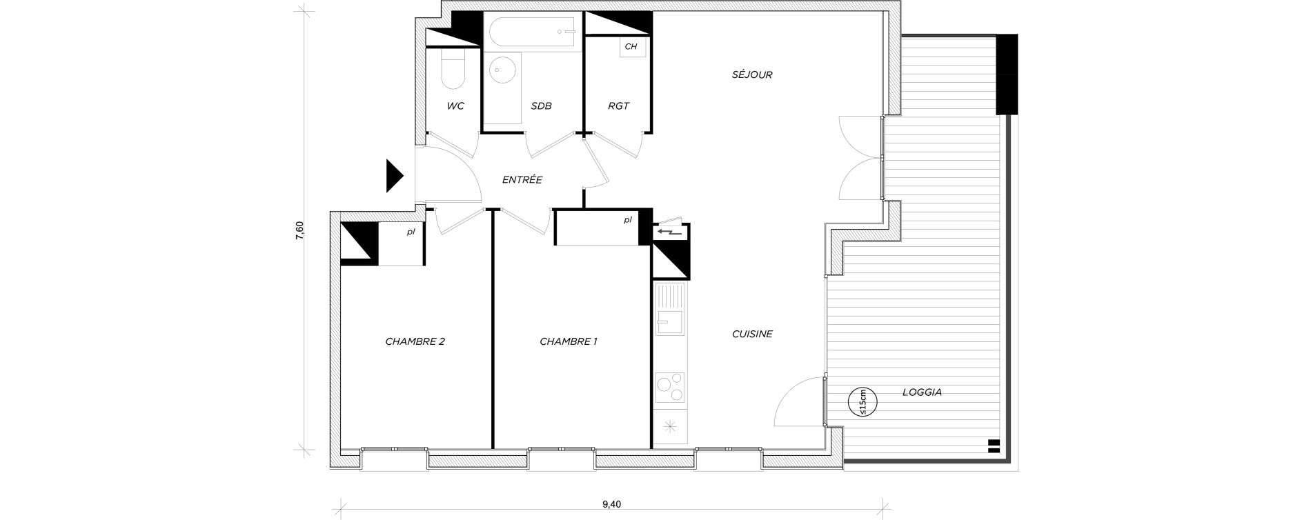 Appartement T3 de 58,52 m2 &agrave; Toulouse Les izards
