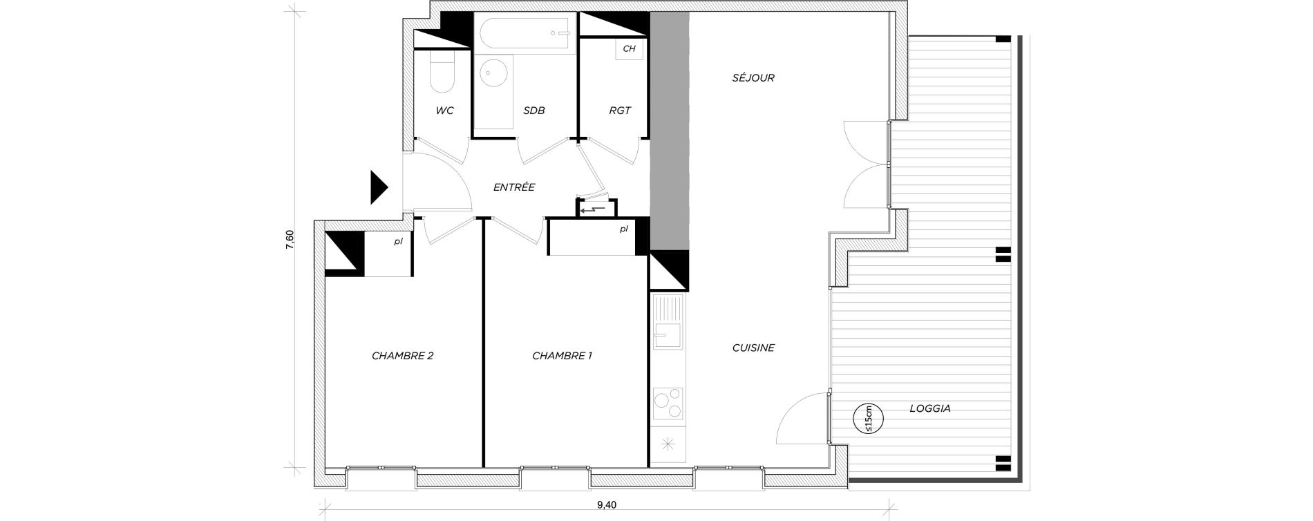 Appartement T3 de 58,52 m2 &agrave; Toulouse Les izards