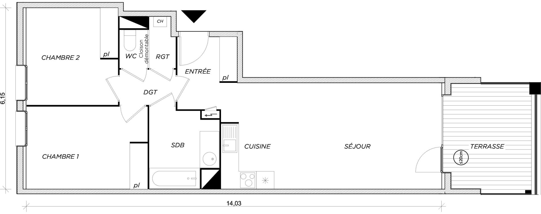 Appartement T3 de 63,70 m2 &agrave; Toulouse Les izards