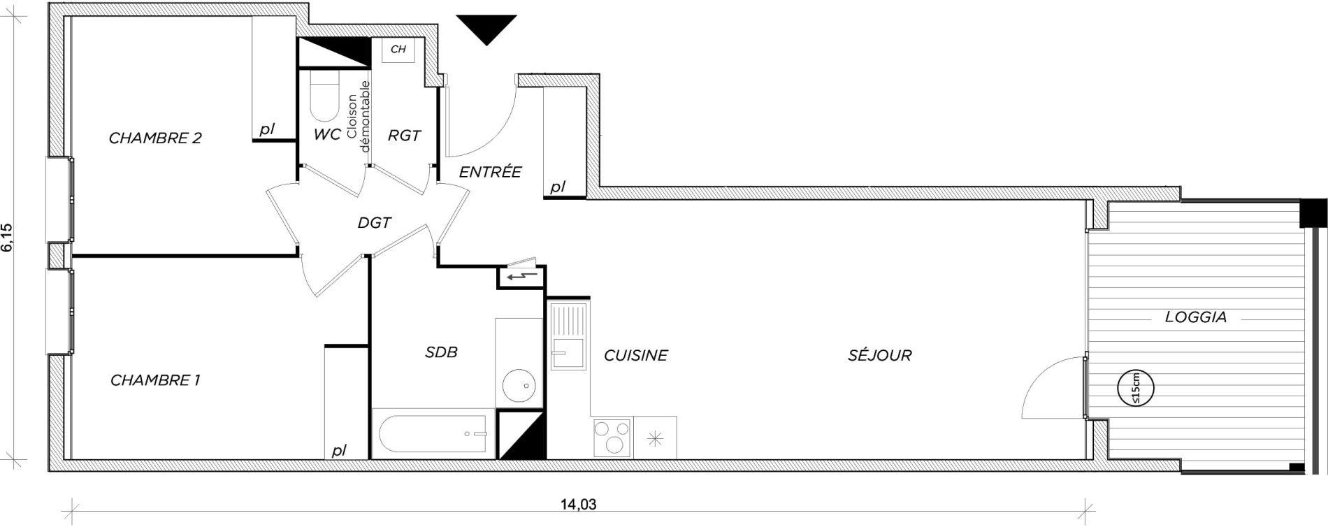 Appartement T3 de 63,70 m2 &agrave; Toulouse Les izards