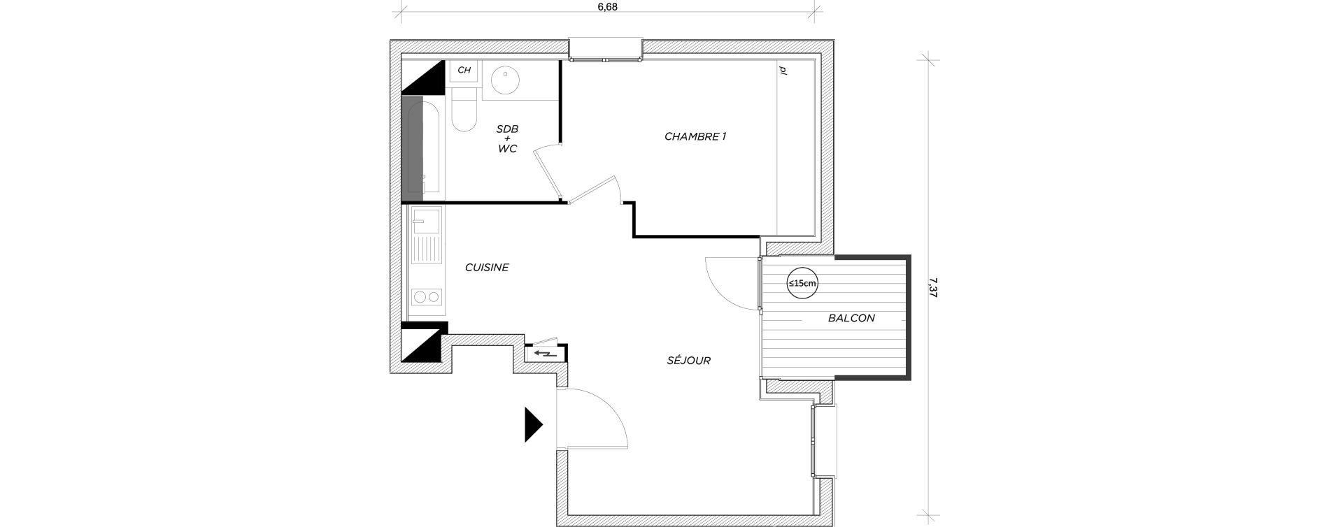 Appartement T2 de 37,80 m2 &agrave; Toulouse Les izards