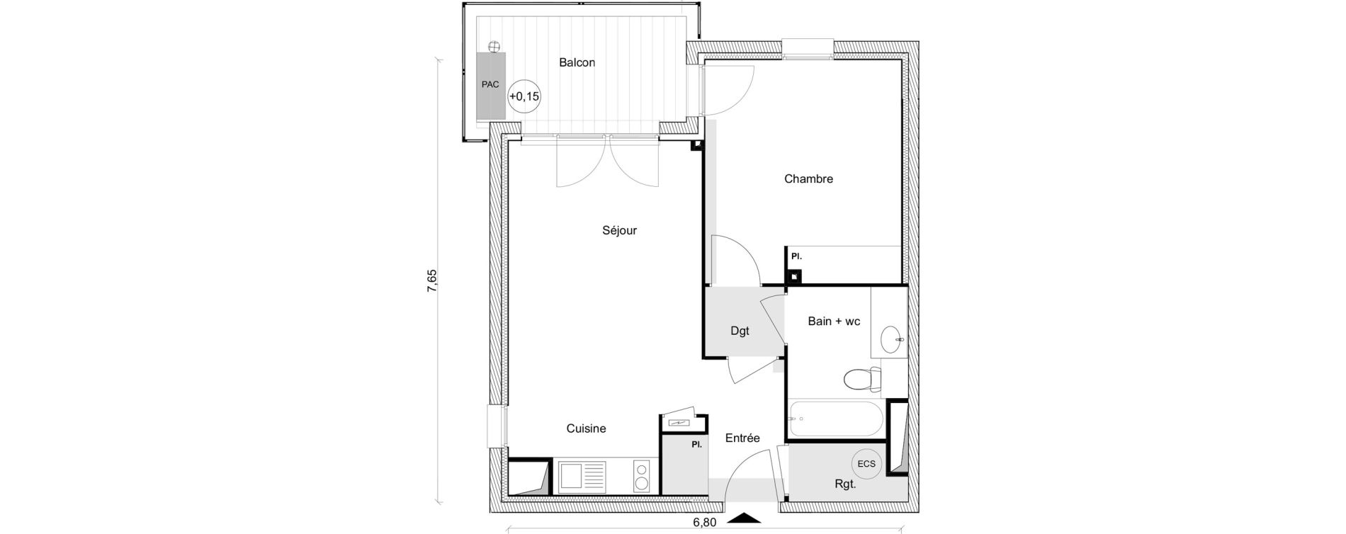 Appartement T2 de 45,08 m2 &agrave; Toulouse Saint-simon