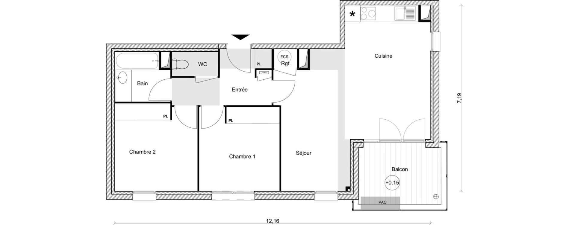 Appartement T3 de 63,44 m2 &agrave; Toulouse Saint-simon