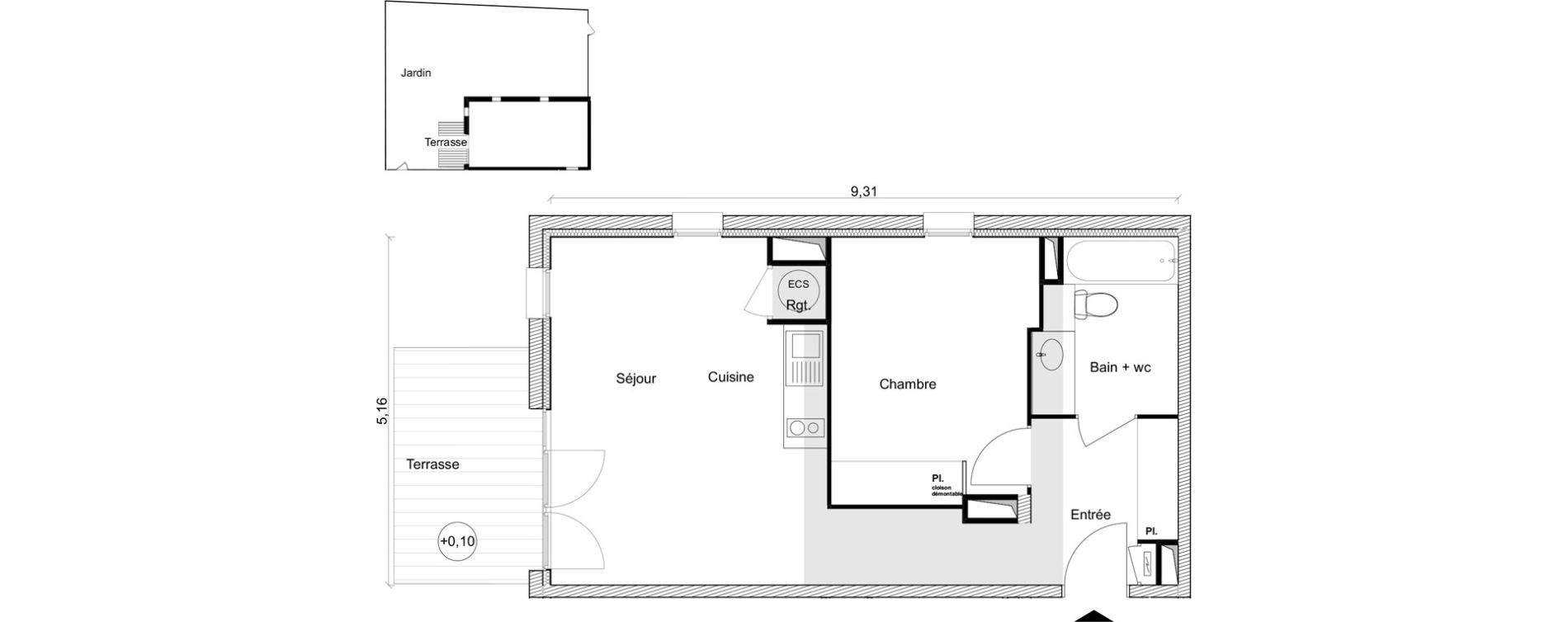 Appartement T2 de 45,87 m2 &agrave; Toulouse Saint-simon