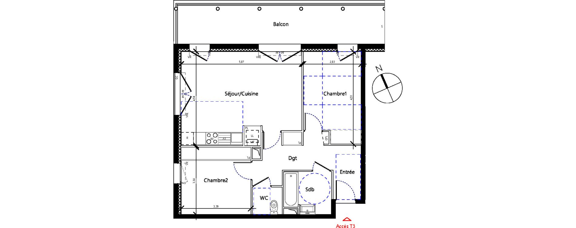 Appartement T3 de 65,70 m2 &agrave; Toulouse Malep&egrave;re