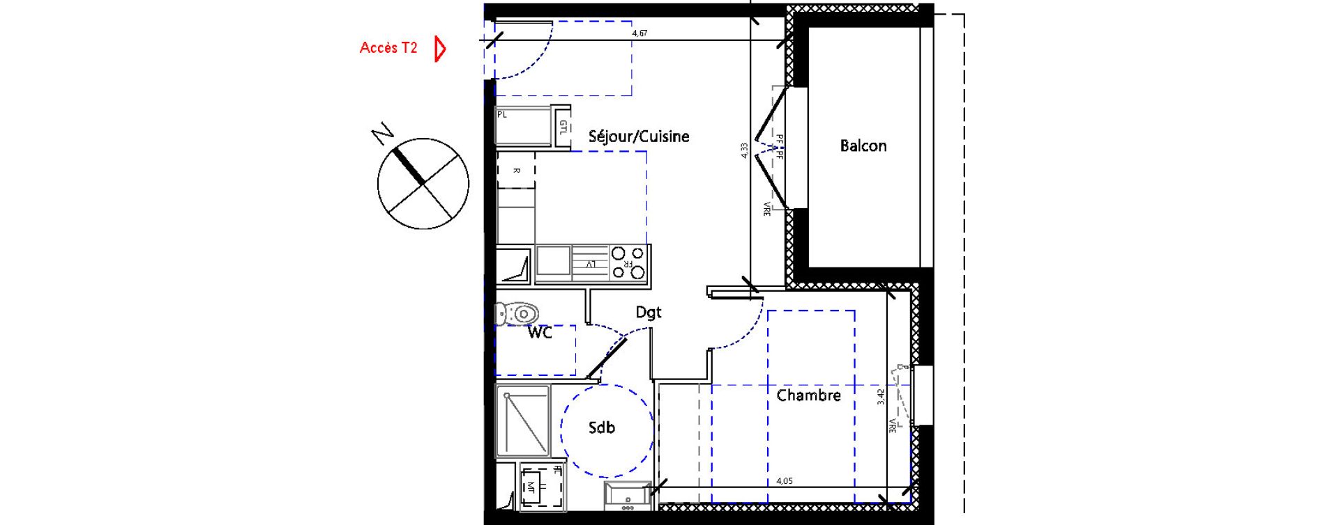 Appartement T2 de 41,70 m2 &agrave; Toulouse Malep&egrave;re