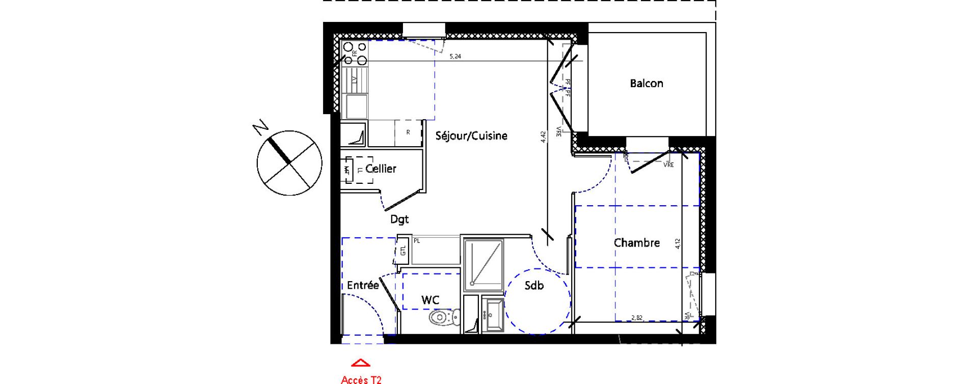 Appartement T2 de 44,30 m2 &agrave; Toulouse Malep&egrave;re