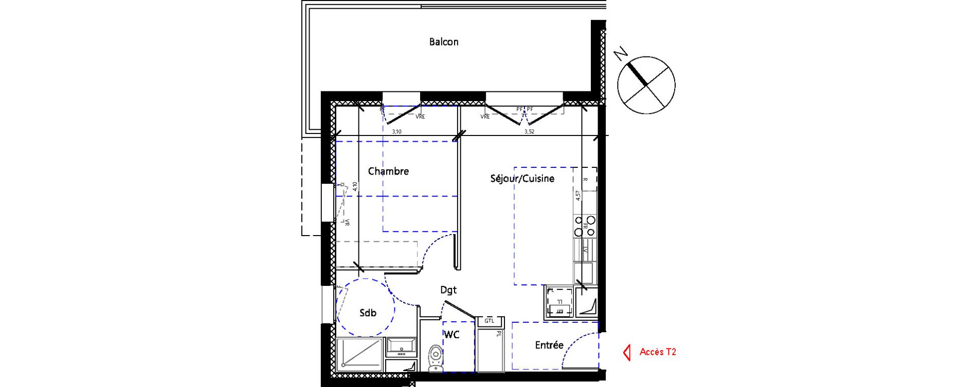 Appartement T2 de 42,90 m2 &agrave; Toulouse Malep&egrave;re