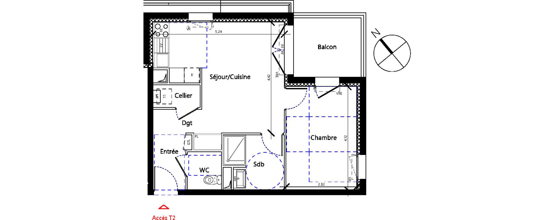 Appartement T2 de 44,30 m2 &agrave; Toulouse Malep&egrave;re