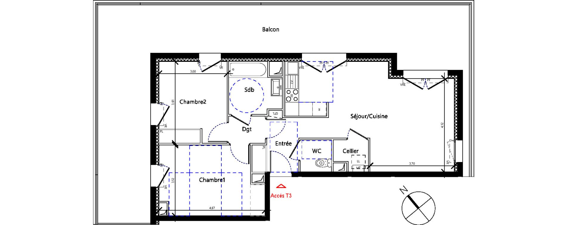 Appartement T3 de 66,10 m2 &agrave; Toulouse Malep&egrave;re