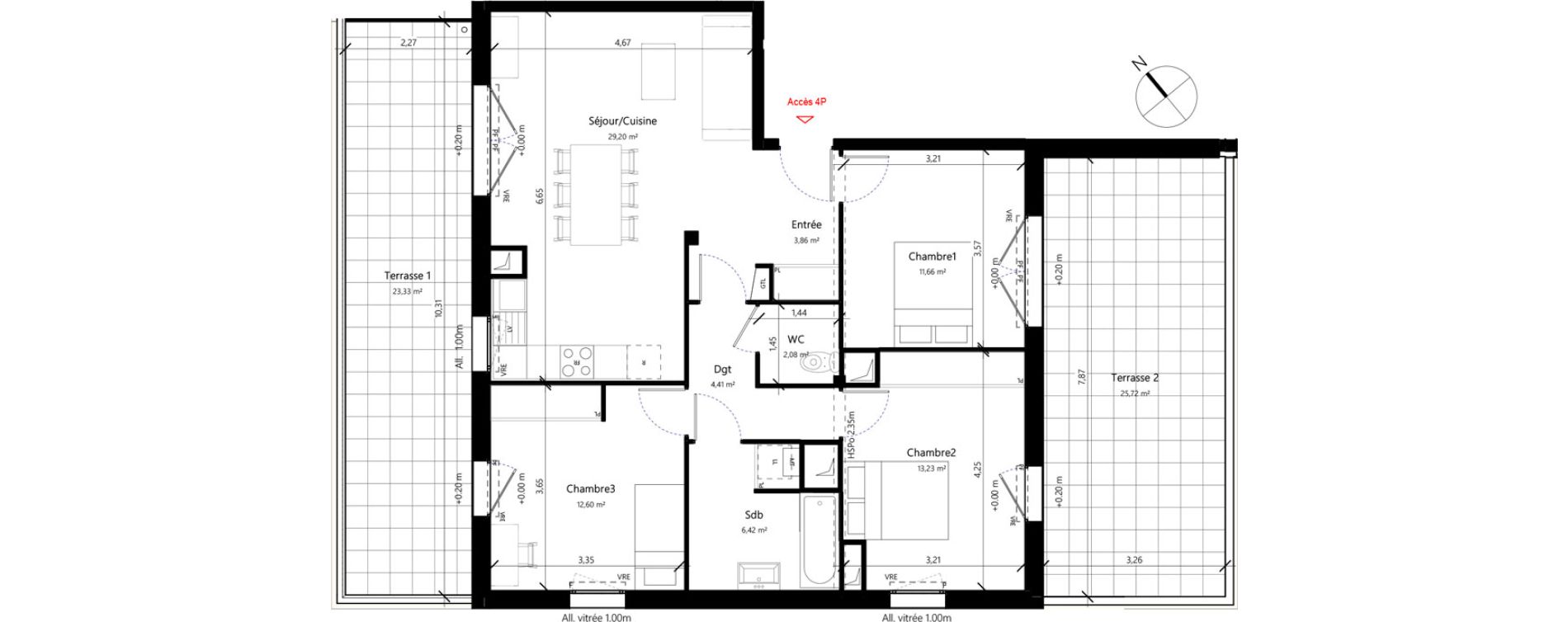 Appartement T4 de 83,46 m2 &agrave; Toulouse Malep&egrave;re