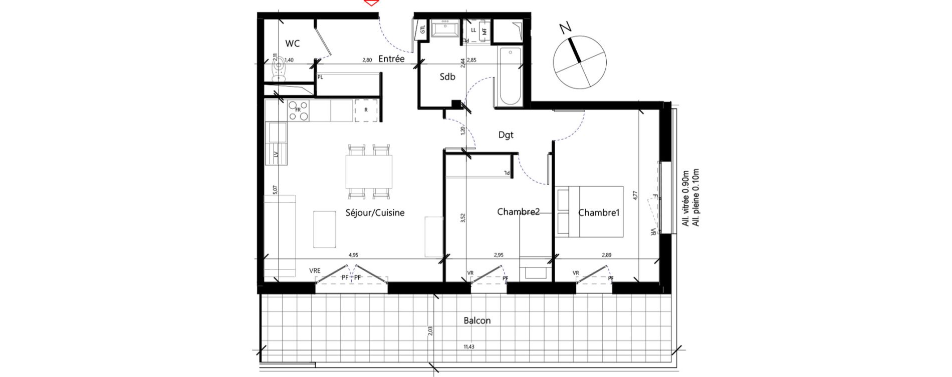 Appartement T3 de 67,14 m2 &agrave; Toulouse Malep&egrave;re