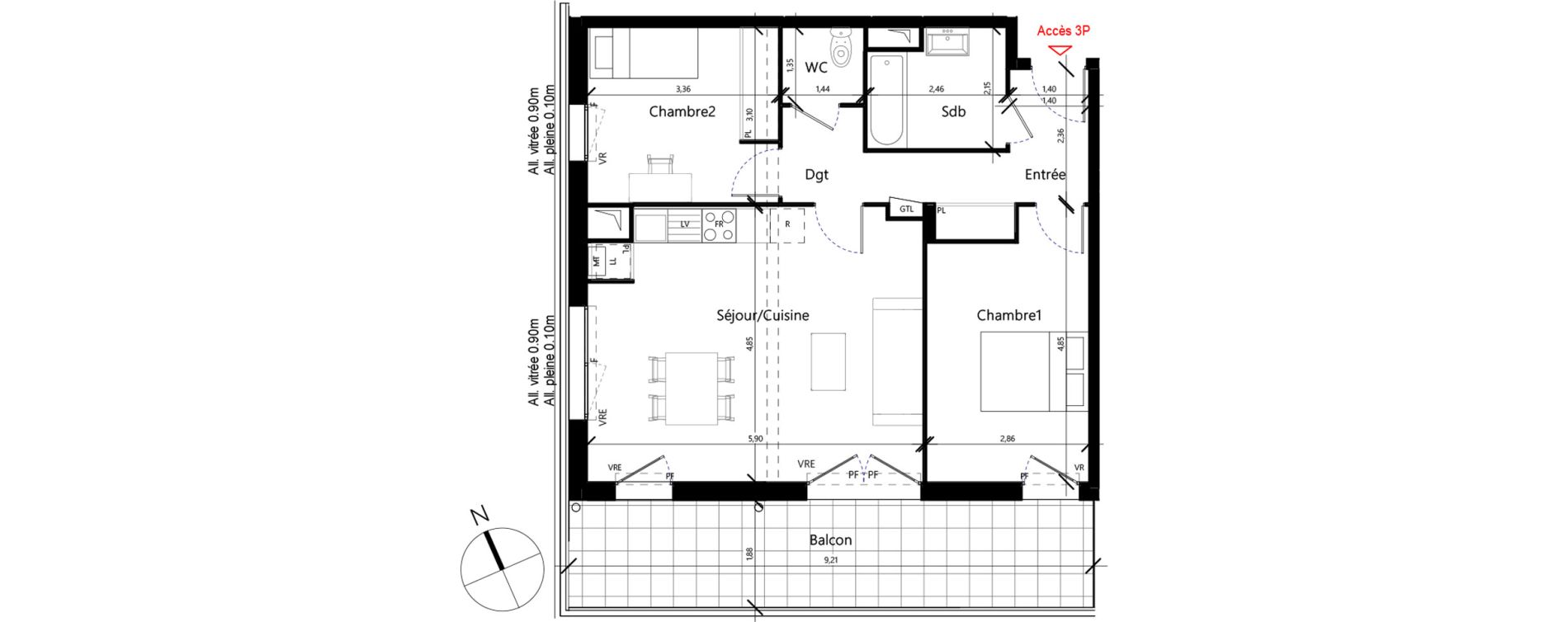 Appartement T3 de 67,19 m2 &agrave; Toulouse Malep&egrave;re