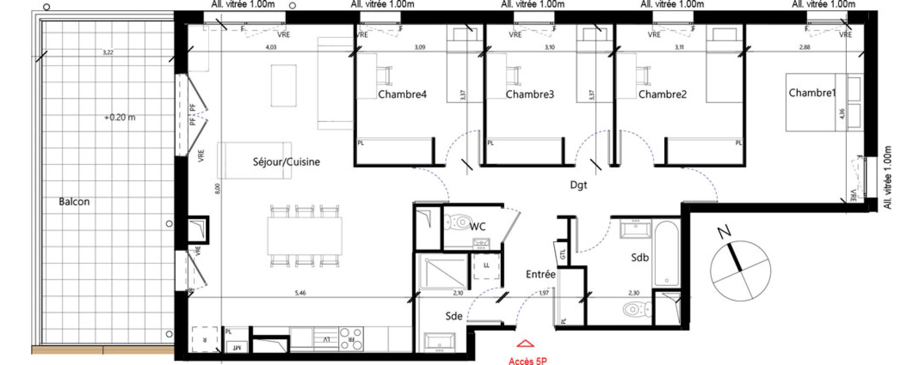 Appartement T5 de 107,12 m2 &agrave; Toulouse Malep&egrave;re