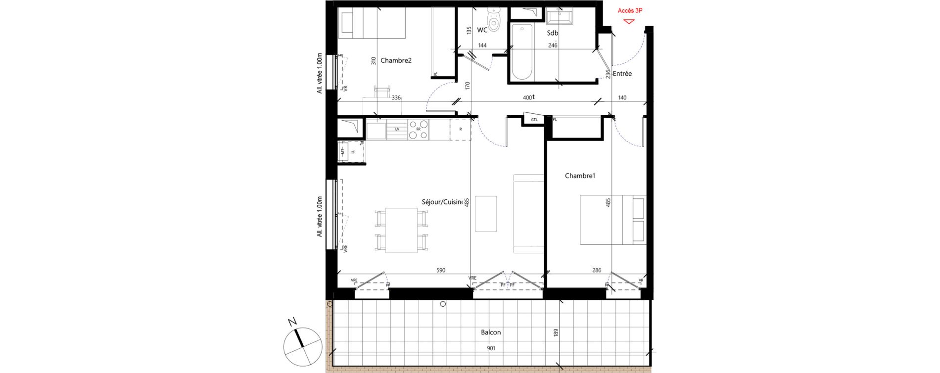 Appartement T3 de 66,99 m2 &agrave; Toulouse Malep&egrave;re