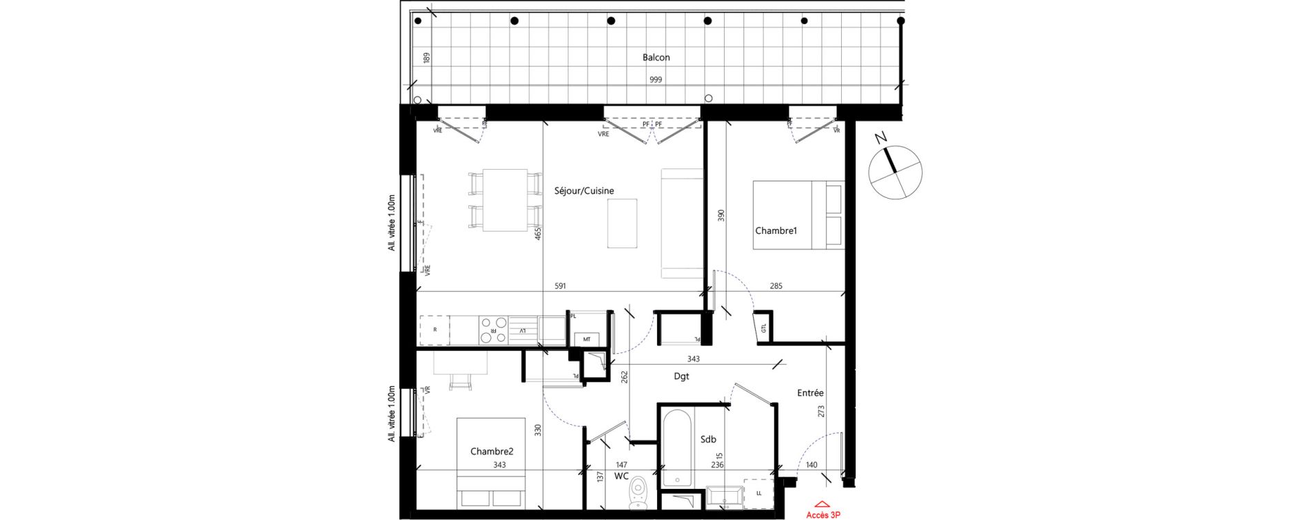 Appartement T3 de 67,19 m2 &agrave; Toulouse Malep&egrave;re