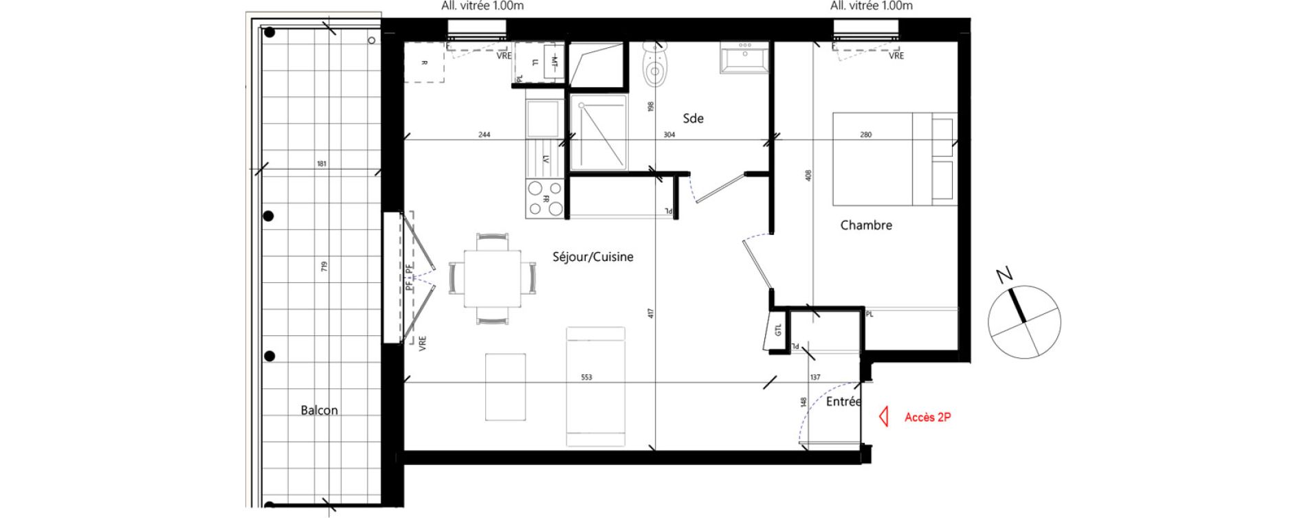 Appartement T2 de 48,32 m2 &agrave; Toulouse Malep&egrave;re