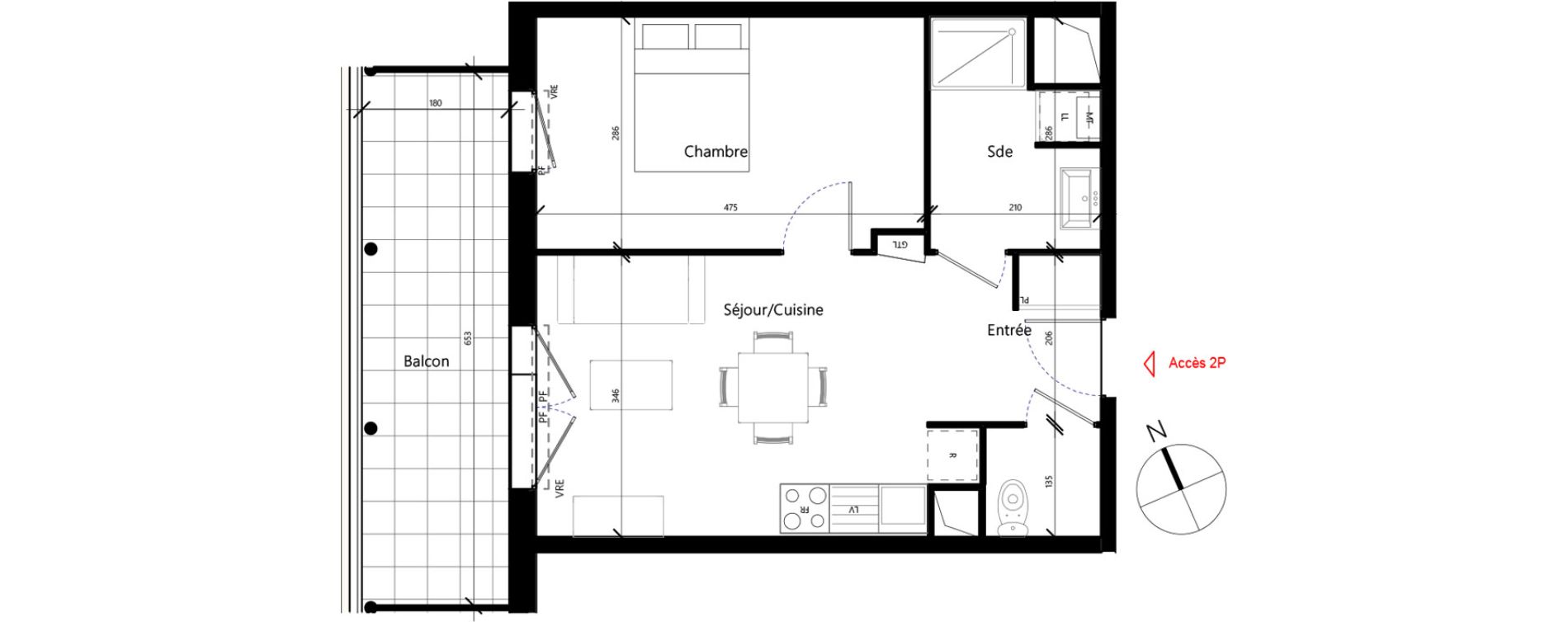 Appartement T2 de 41,95 m2 &agrave; Toulouse Malep&egrave;re