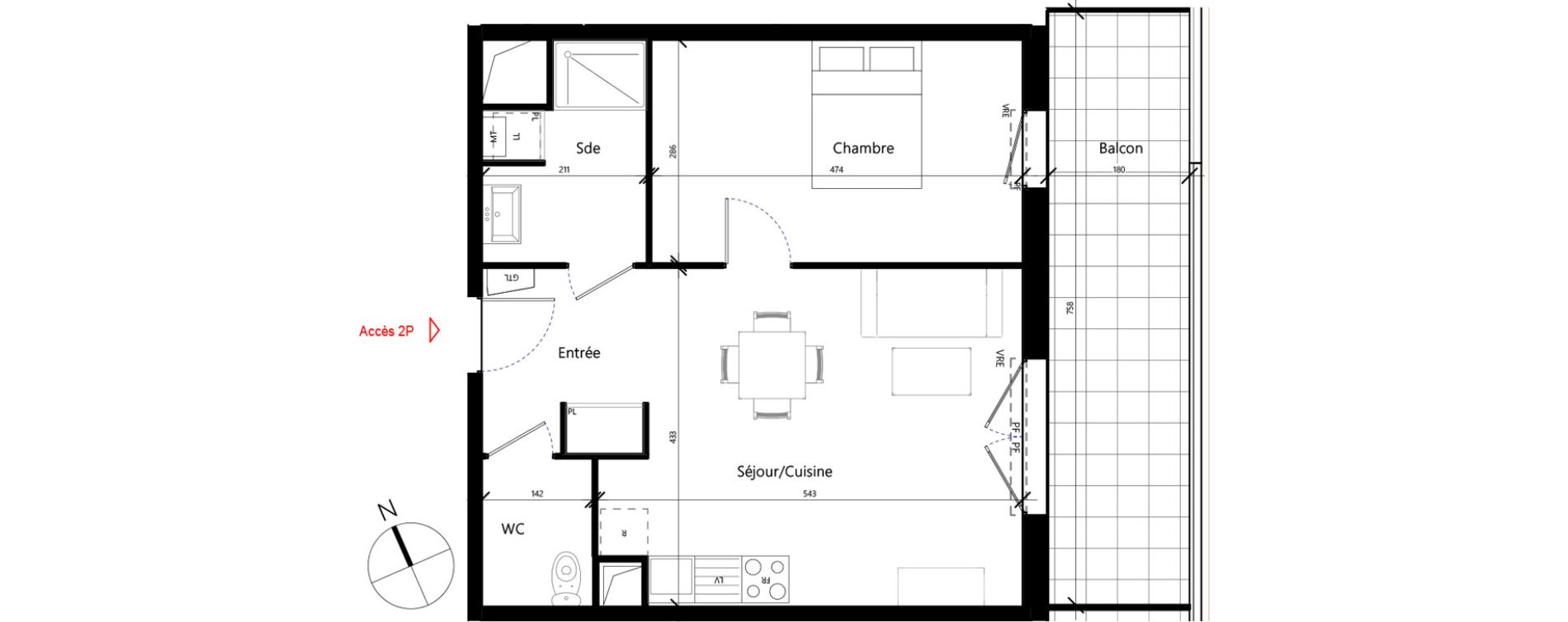 Appartement T2 de 47,91 m2 &agrave; Toulouse Malep&egrave;re