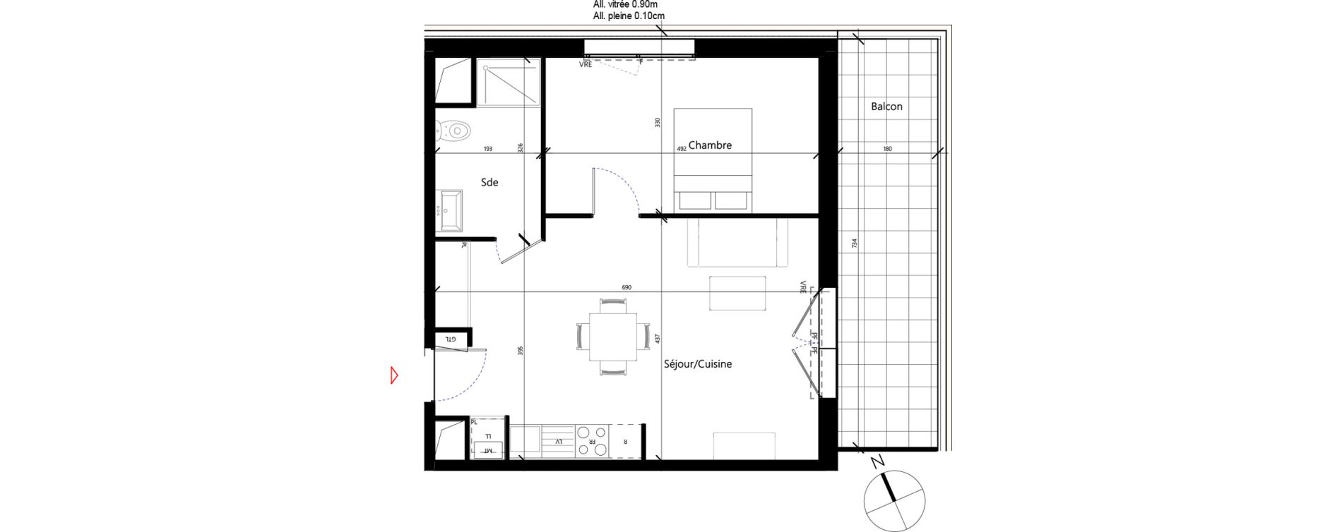 Appartement T2 de 48,14 m2 &agrave; Toulouse Malep&egrave;re