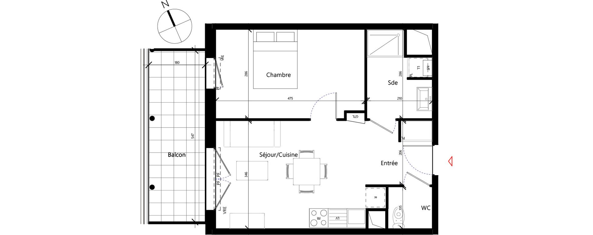 Appartement T2 de 41,95 m2 &agrave; Toulouse Malep&egrave;re