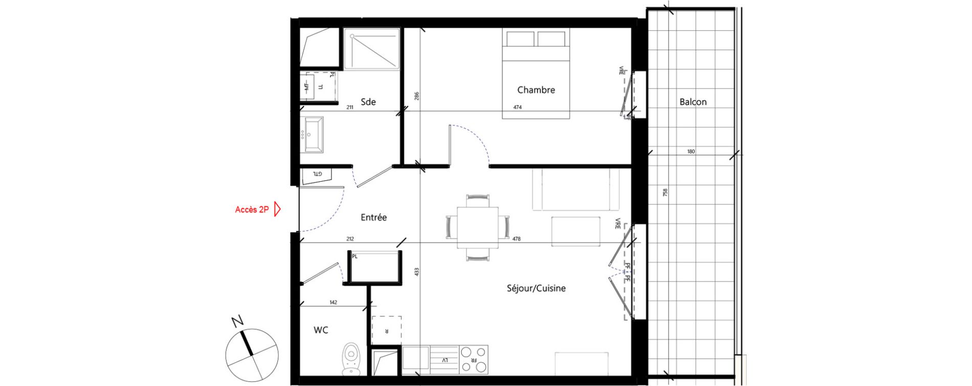 Appartement T2 de 47,91 m2 &agrave; Toulouse Malep&egrave;re