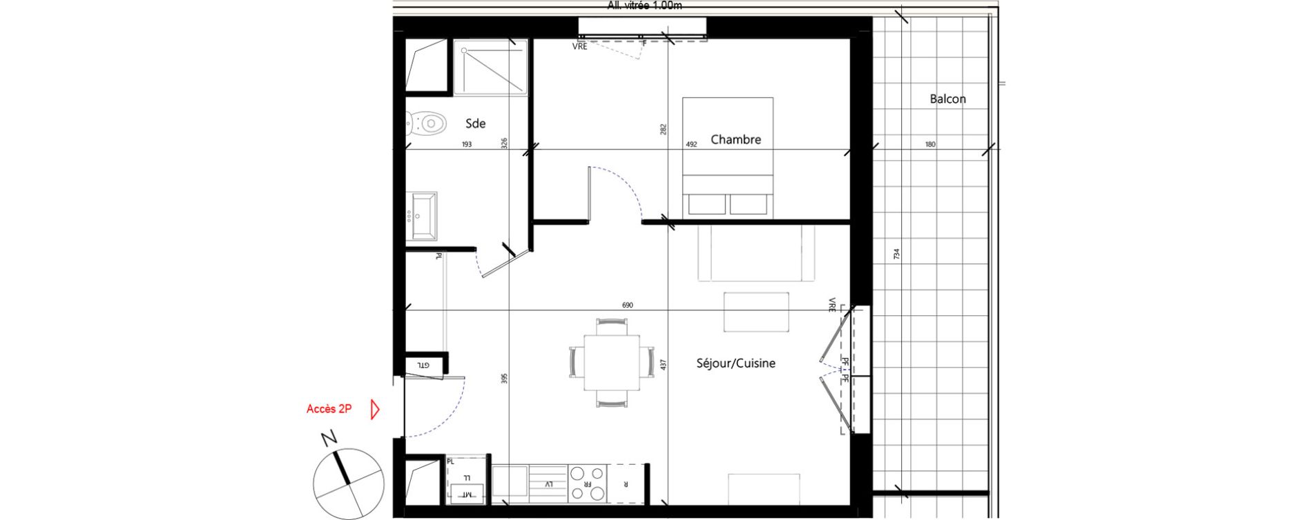 Appartement T2 de 48,14 m2 &agrave; Toulouse Malep&egrave;re
