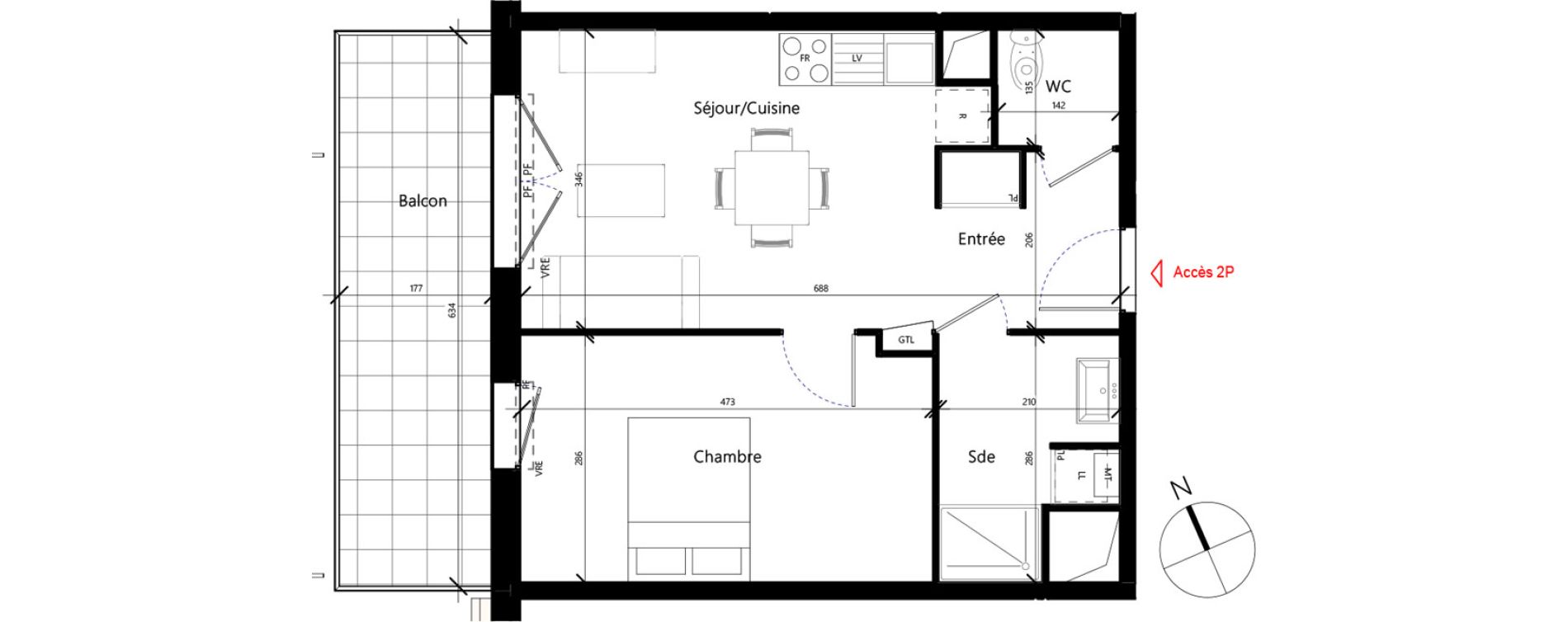 Appartement T2 de 41,92 m2 &agrave; Toulouse Malep&egrave;re