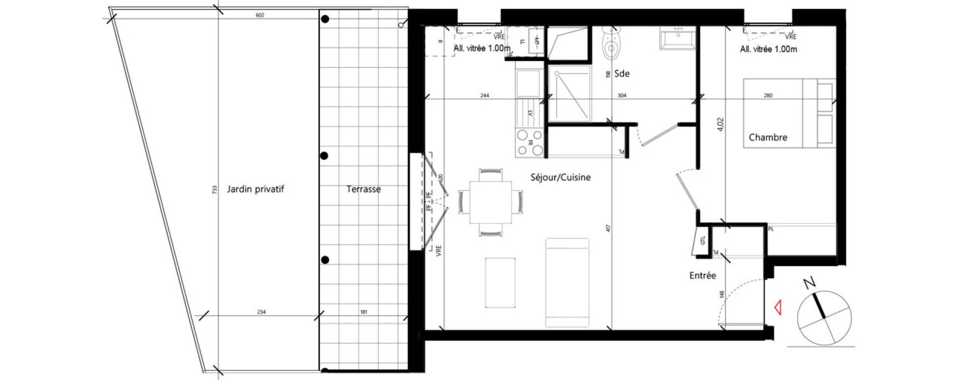 Appartement T2 de 48,25 m2 &agrave; Toulouse Malep&egrave;re