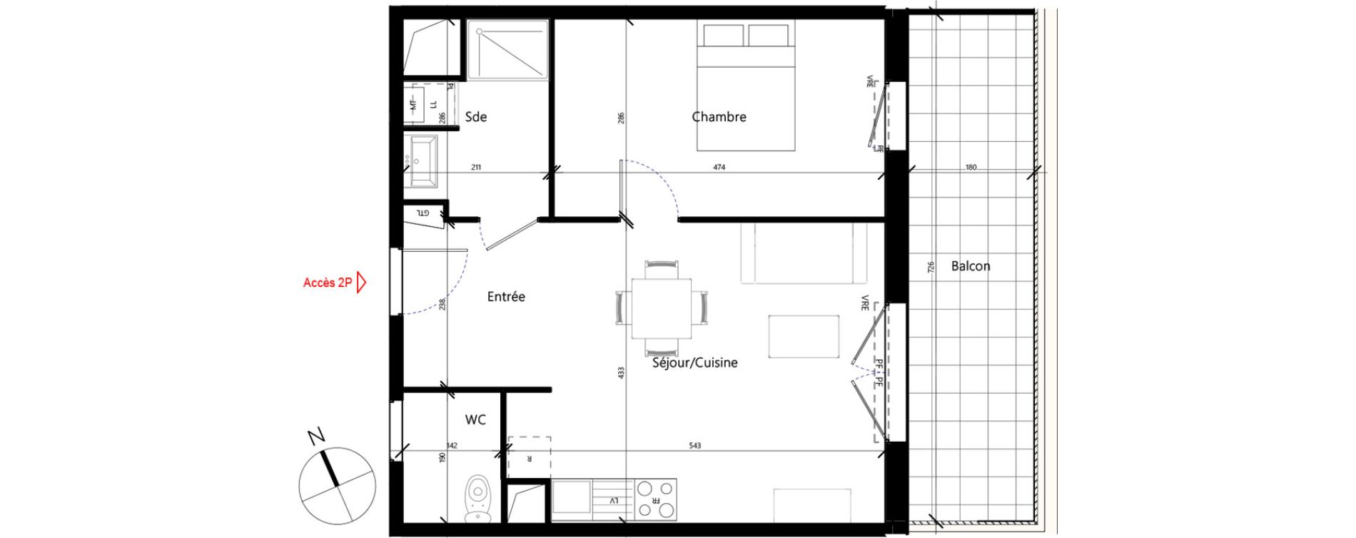 Appartement T2 de 47,97 m2 &agrave; Toulouse Malep&egrave;re