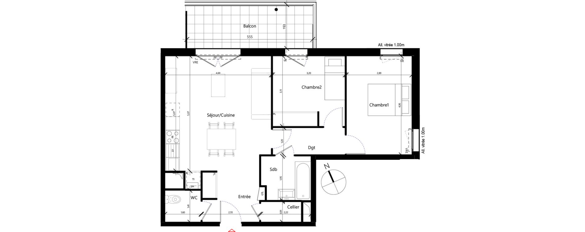 Appartement T3 de 64,19 m2 &agrave; Toulouse Malep&egrave;re
