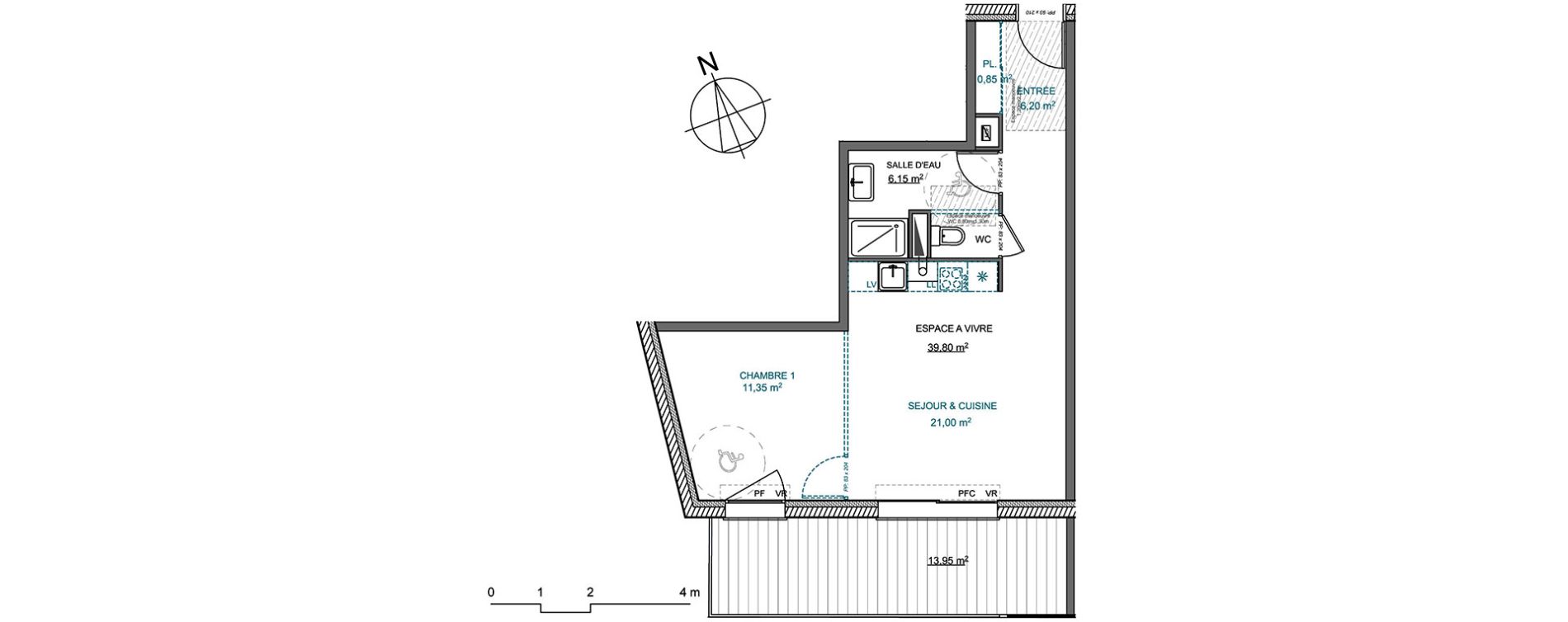 Appartement T2 de 45,95 m2 &agrave; Toulouse Saint-martin-du-touch