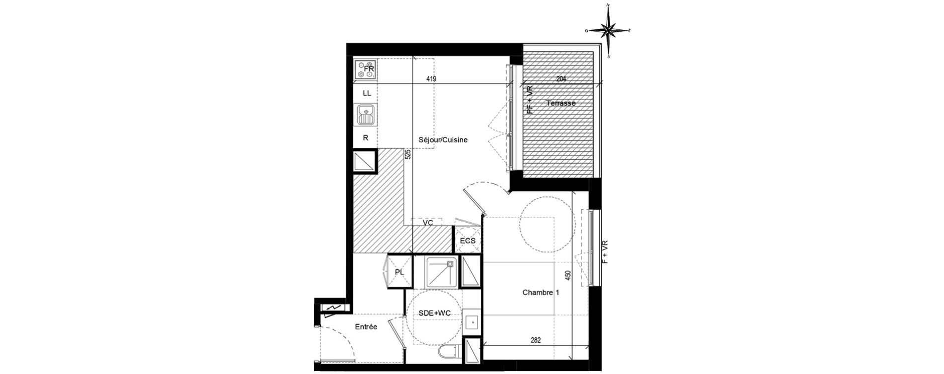 Appartement T2 de 42,92 m2 &agrave; Toulouse Croix daurade