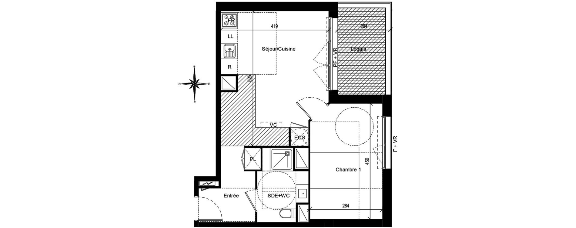 Appartement T2 de 42,92 m2 &agrave; Toulouse Croix daurade