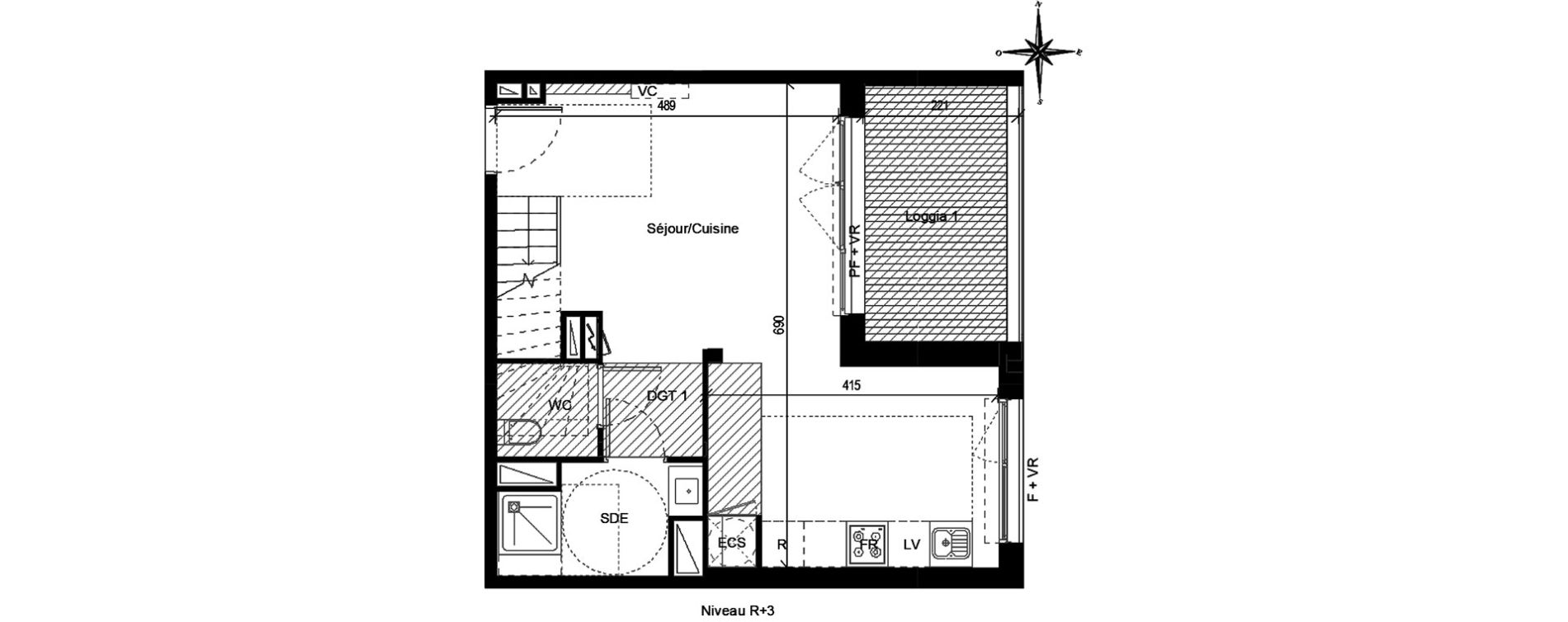 Duplex T3 de 70,15 m2 &agrave; Toulouse Croix daurade