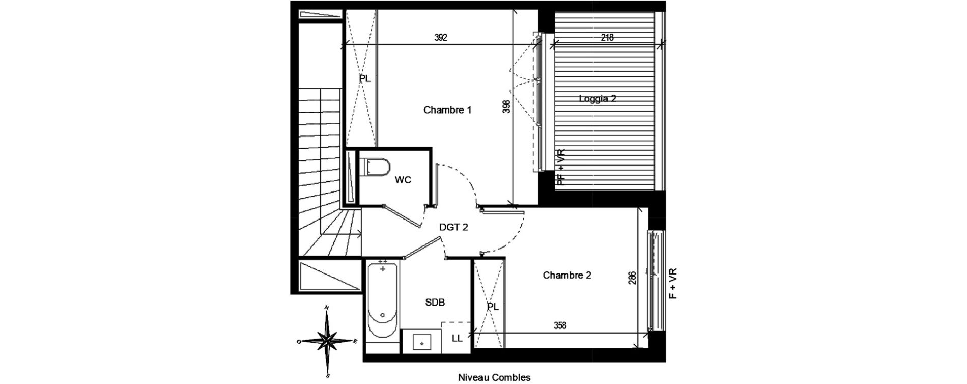 Duplex T3 de 70,15 m2 &agrave; Toulouse Croix daurade