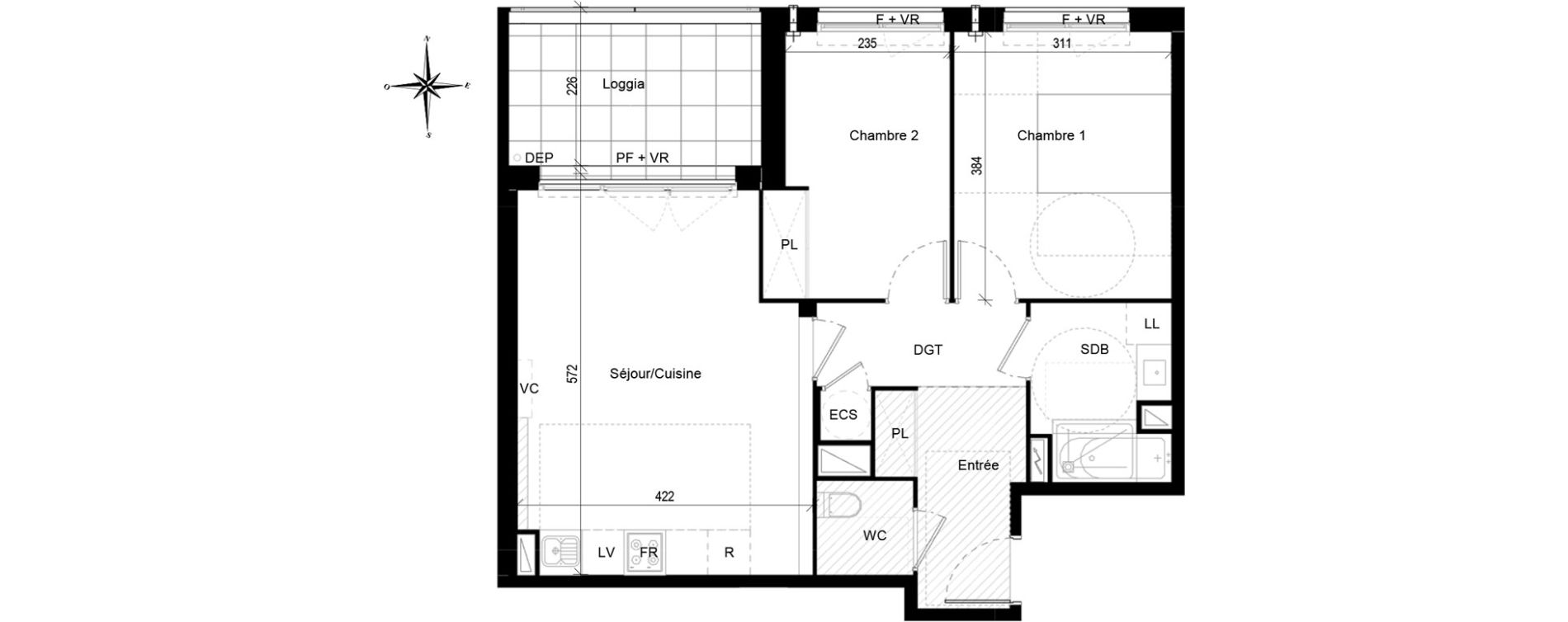 Appartement T3 de 59,65 m2 &agrave; Toulouse Croix daurade