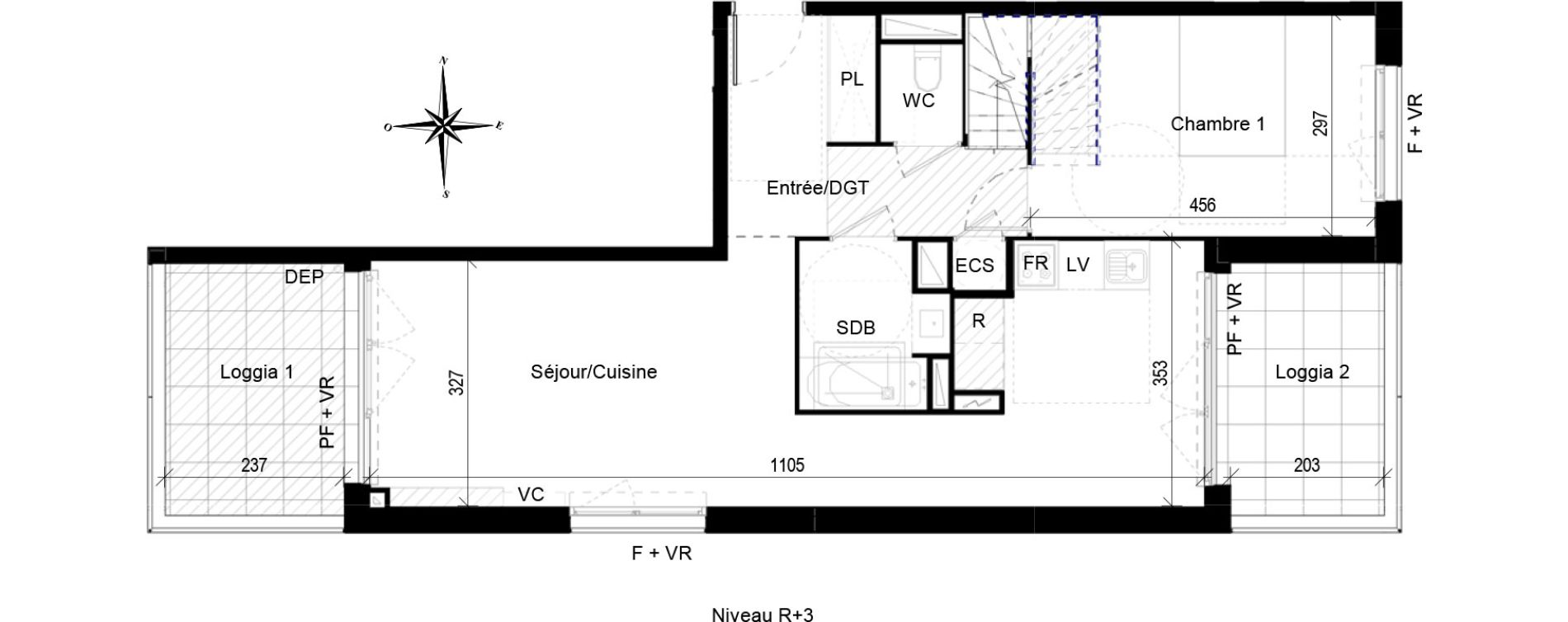 Duplex T4 de 91,04 m2 &agrave; Toulouse Croix daurade