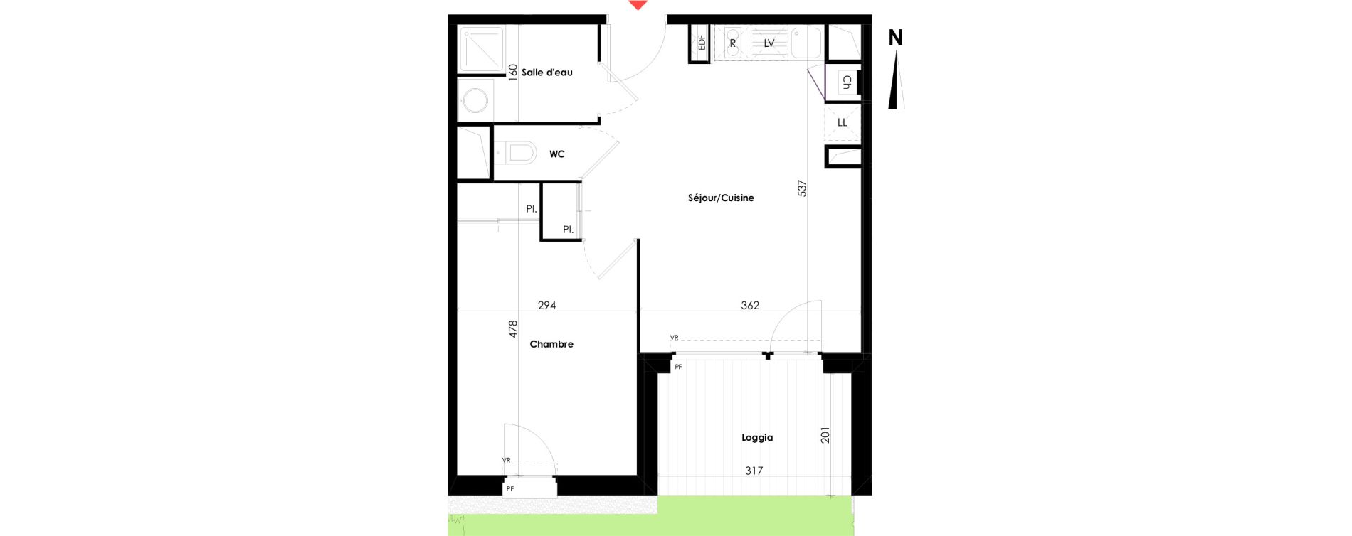 Appartement T2 de 39,43 m2 &agrave; Toulouse Lalande
