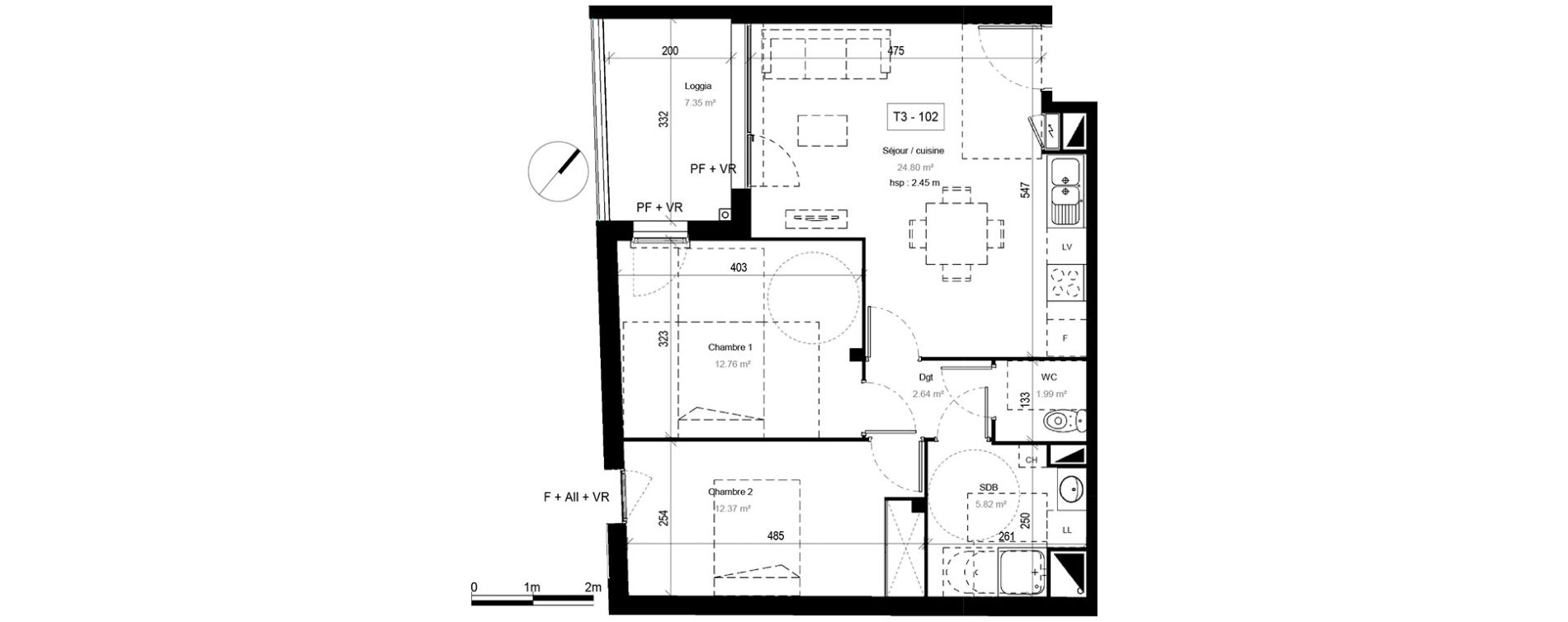 Appartement T3 de 60,38 m2 &agrave; Toulouse Toulouse roseraie