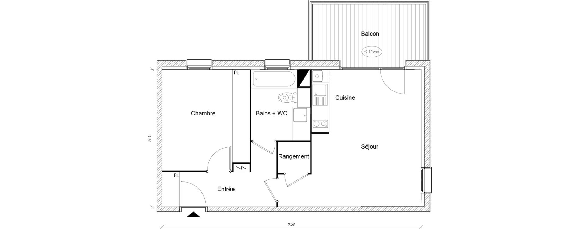 Appartement T2 de 46,81 m2 &agrave; Toulouse Saint-martin-du-touch