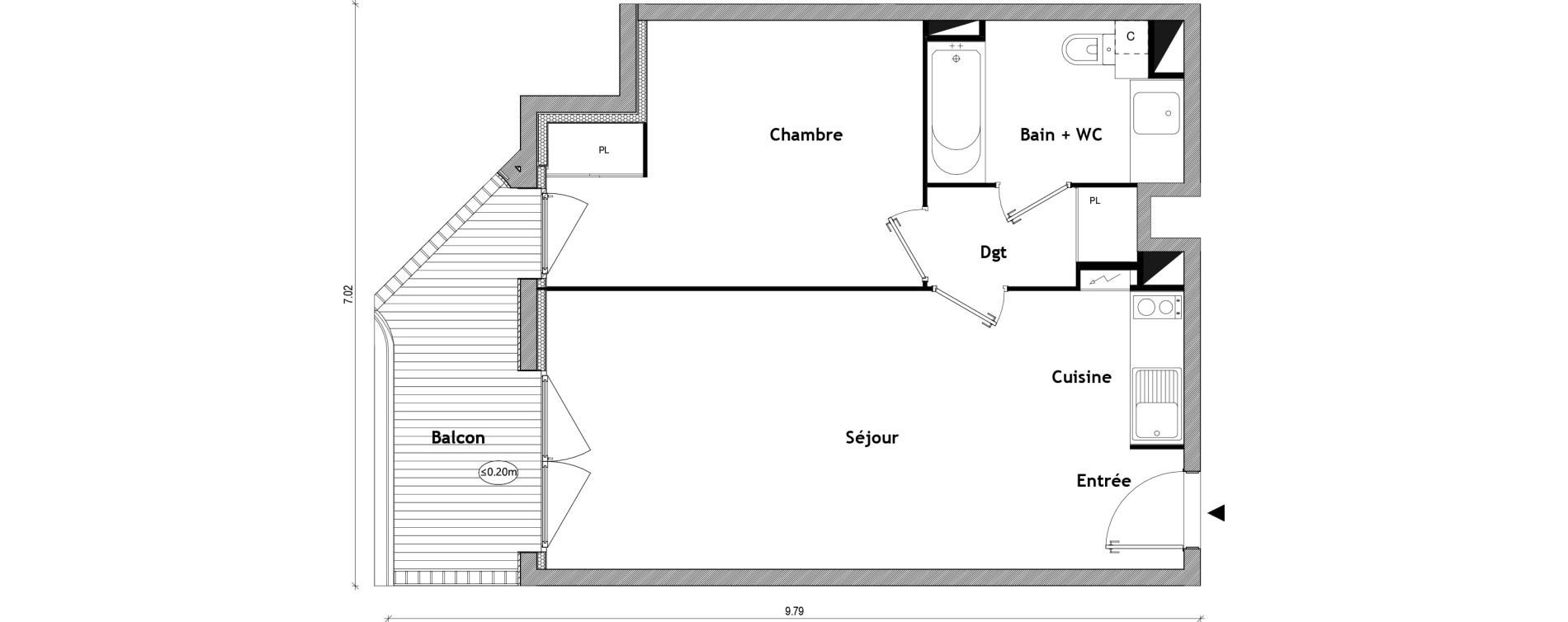 Appartement T2 de 47,38 m2 &agrave; Toulouse Patte d'oie