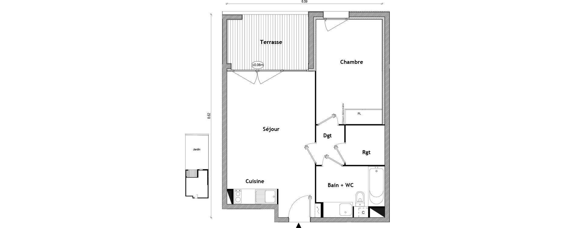 Appartement T2 de 44,98 m2 &agrave; Toulouse Patte d'oie