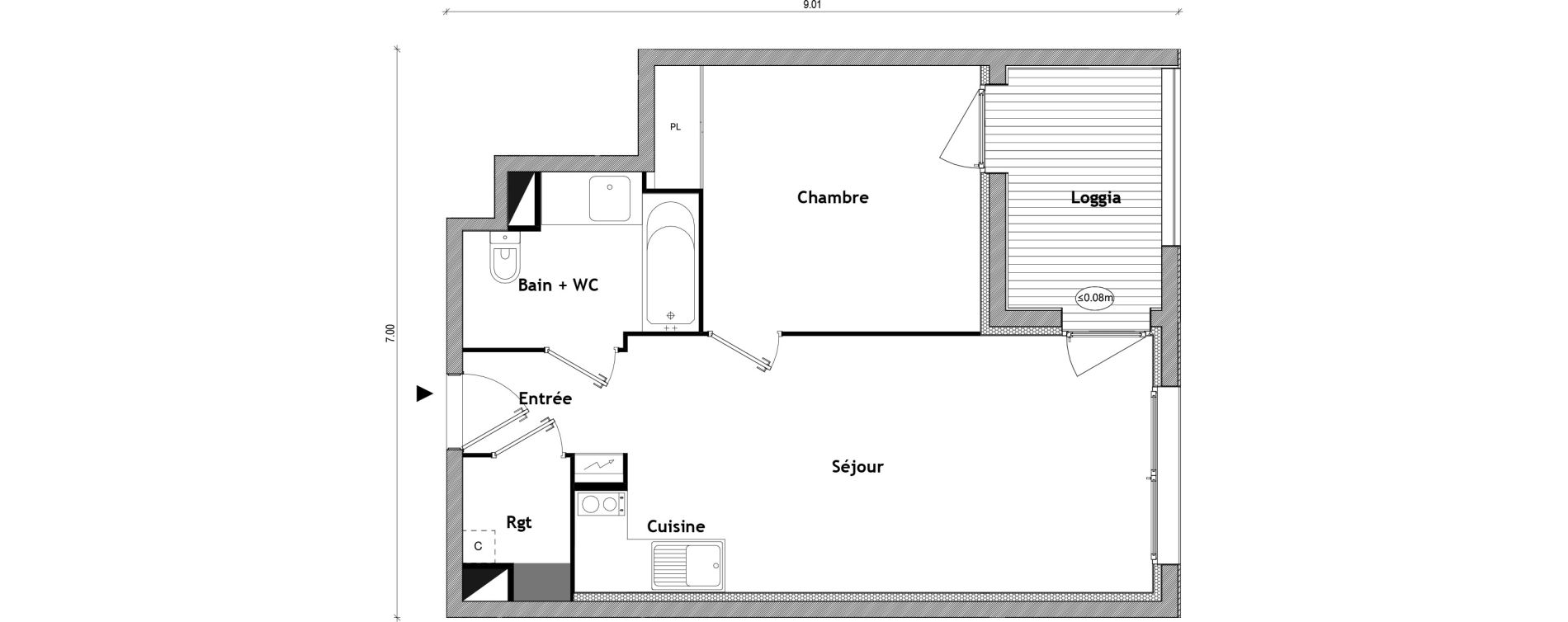 Appartement T2 de 43,39 m2 &agrave; Toulouse Patte d'oie