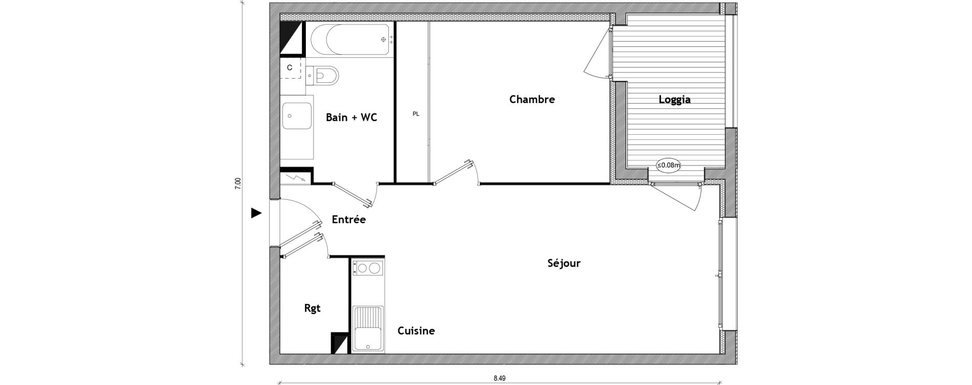 Appartement T2 de 46,73 m2 &agrave; Toulouse Patte d'oie