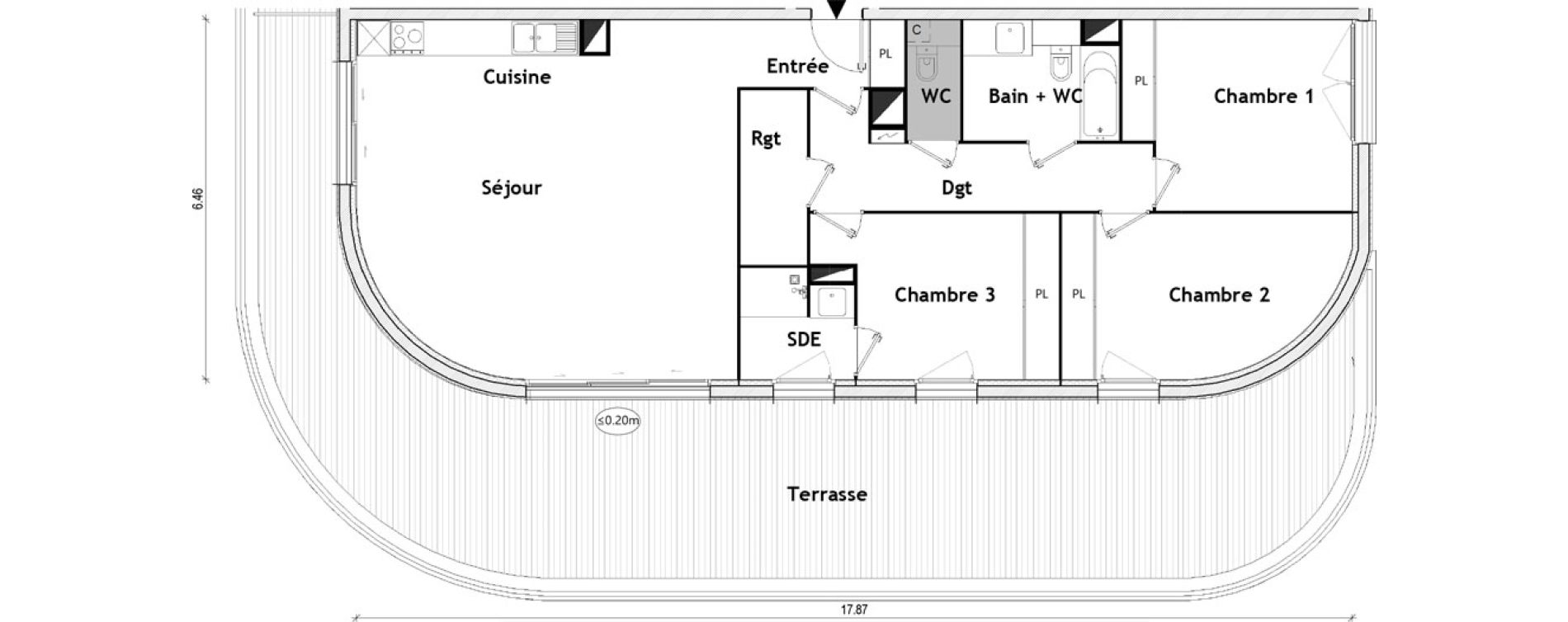 Appartement T4 de 108,34 m2 à Toulouse Patte d'oie