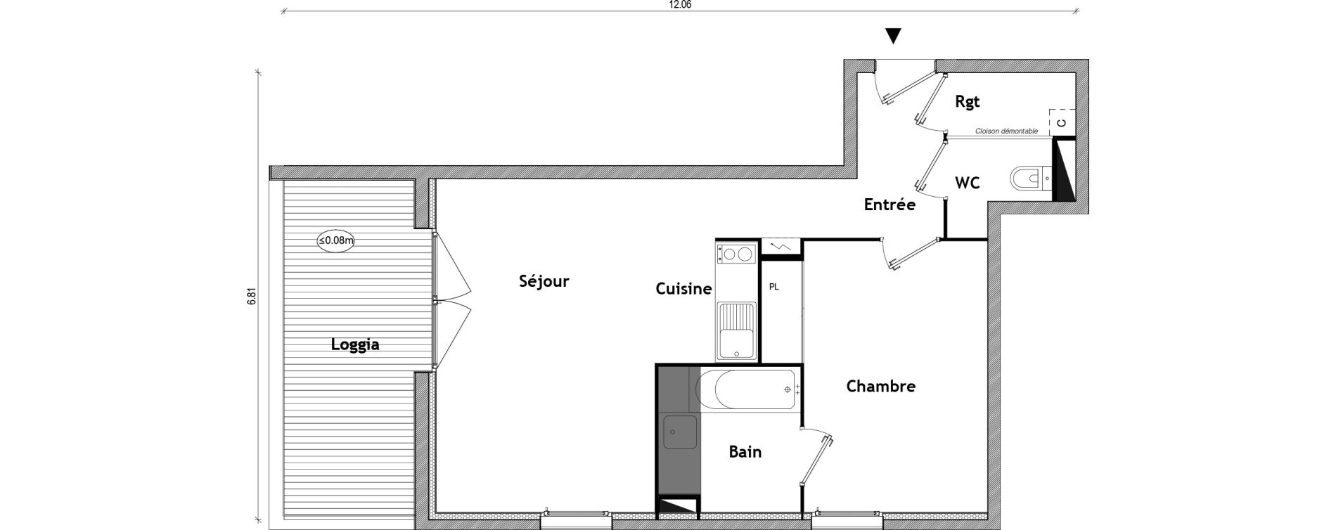 Appartement T2 de 47,12 m2 &agrave; Toulouse Patte d'oie